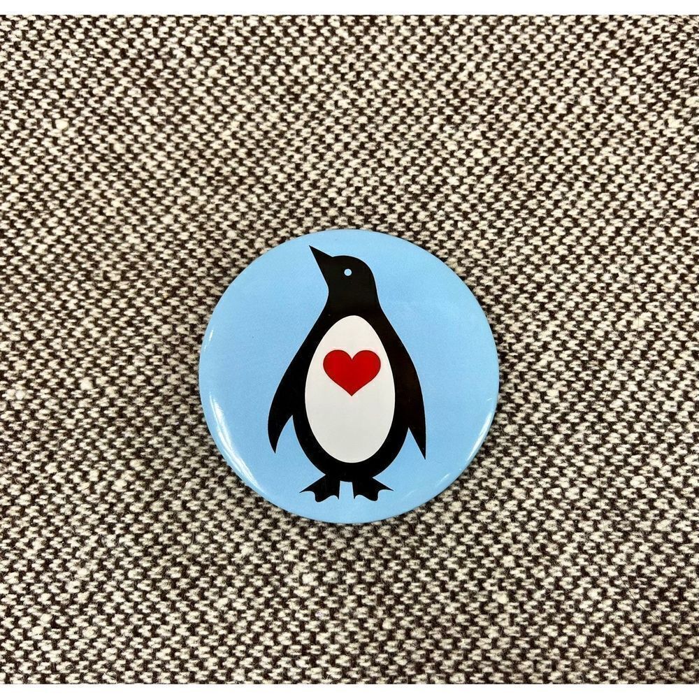 Vintage Y2K 2000s Penguin Heart Blue Metal 3” Pin